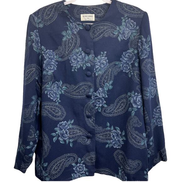 Vintage Alfred Dunner Paisley Blazer Jacket Blue Size 14 Floral Button Front - Picture 1 of 10